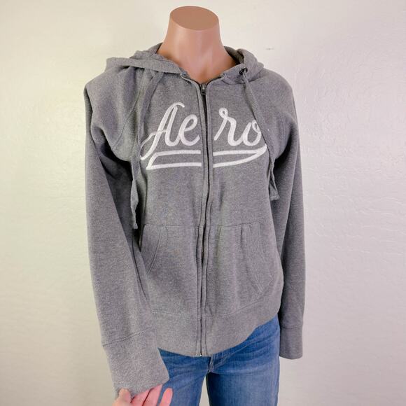 Aeropostale VTG Aero Embroidered Full Zip Fleece Hoodie Sweatshirt Gray Y2K L - Picture 3 of 11